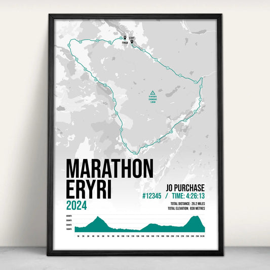 Personalised marathon Eryri Snowdonia Art Print in green from Purest Green Prints