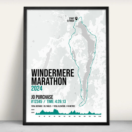 Lake Windermere Marathon Personalised Art Print in green from Purest Green Prints