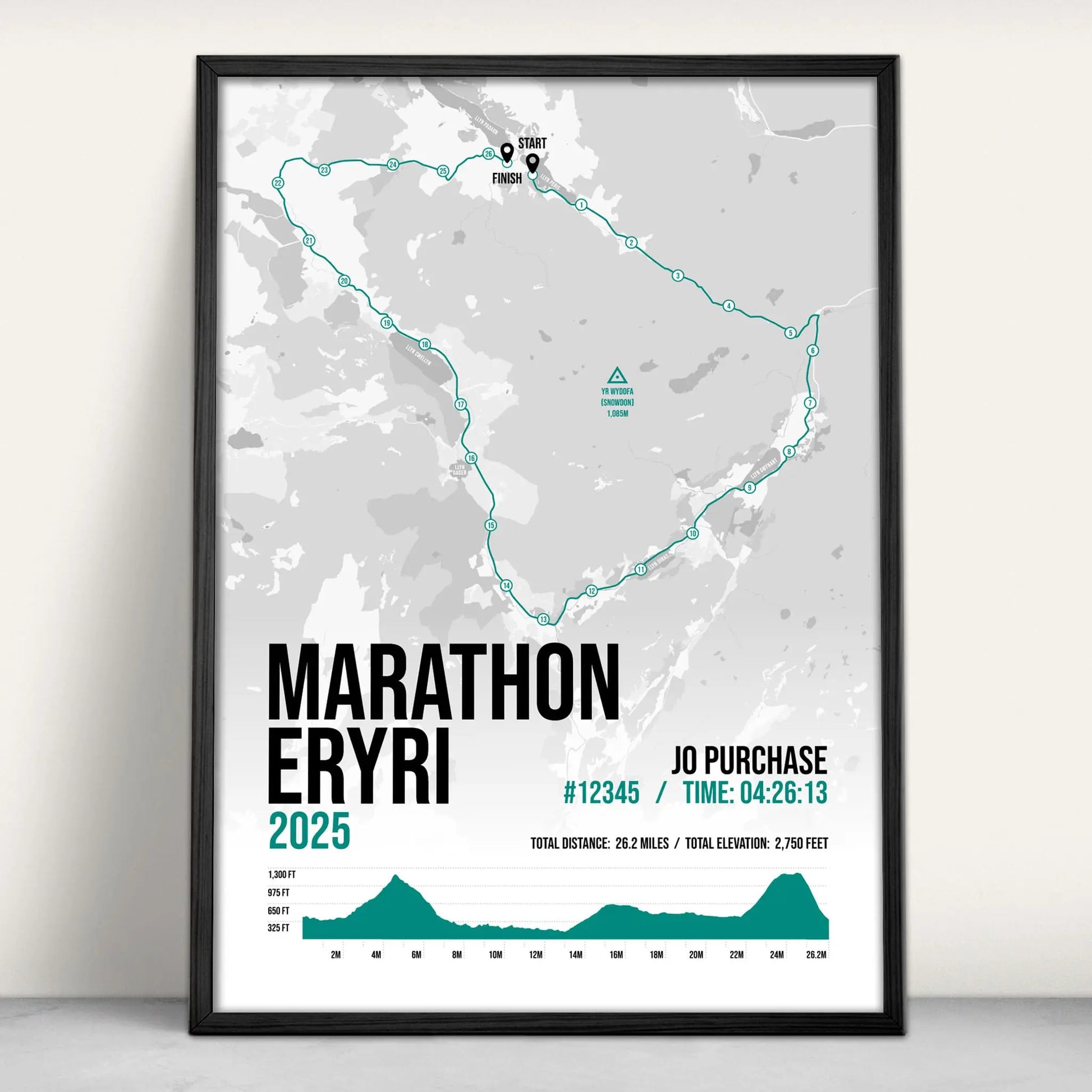 Personalised marathon Eryri Snowdonia Art Print in green from Purest Green Prints