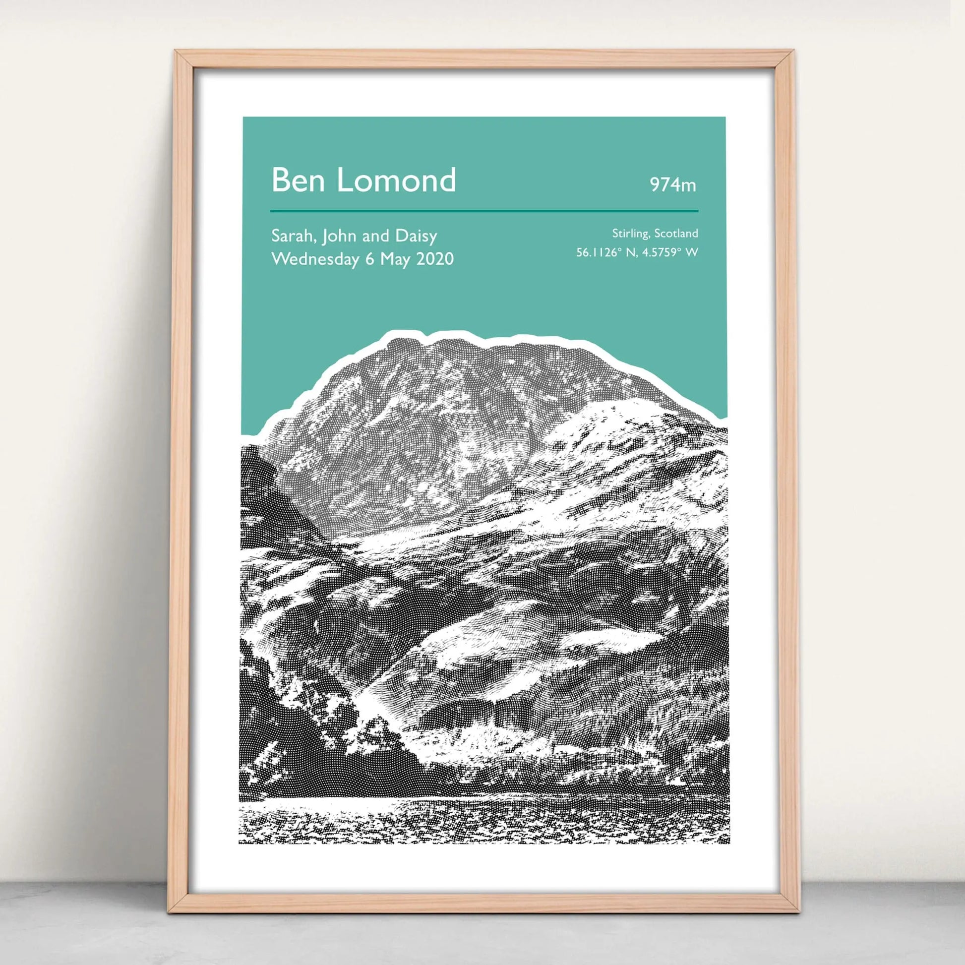 Ben Lomond, Scotland Personalised Art Print in green from Purest Green Prints