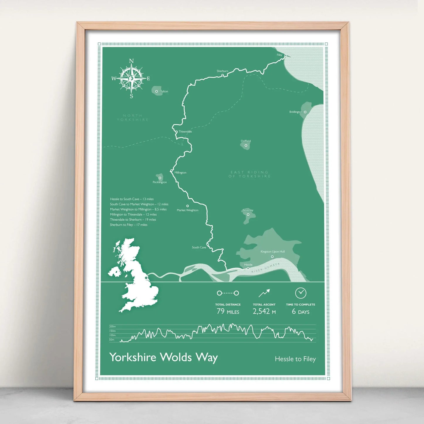 Yorkshire Wolds Way National Trail personalised art print in green from Purest Green Prints