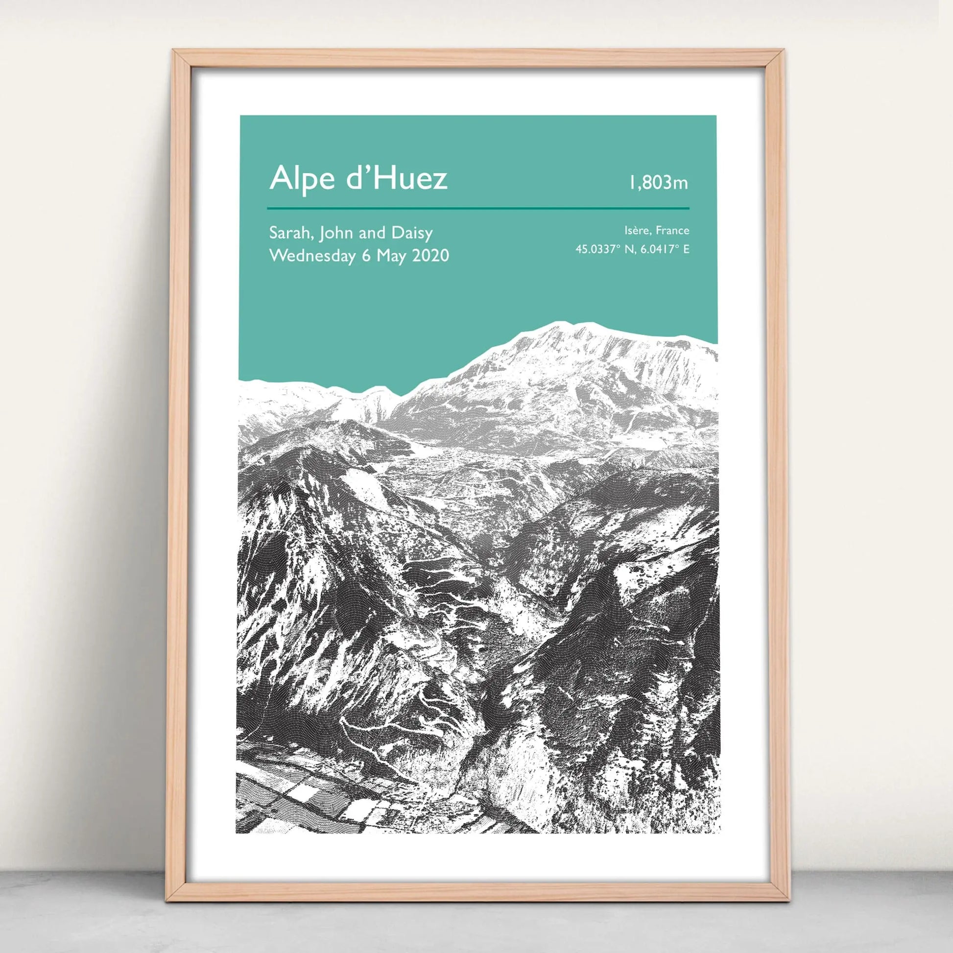 Alpe d'Huez, France personalised art print in green from Purest Green Prints