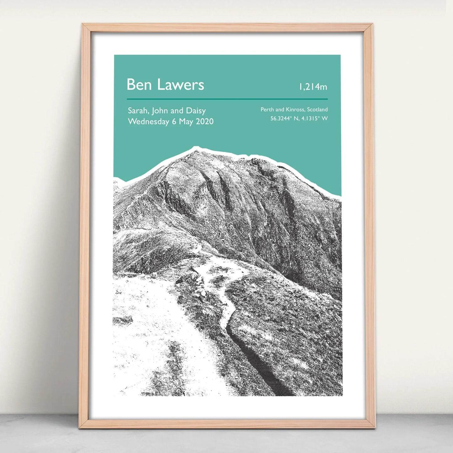 Ben Lawers, Scotland Personalised Mountain Art Print in green from Purest Green Prints