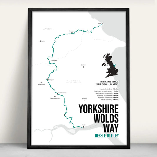 Yorkshire Wolds Way National Trail Map Art Print in teal from Purest Green Prints.