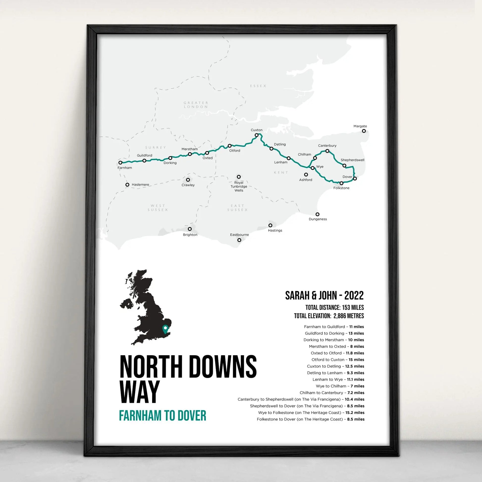 North Downs Way National trail Print in teal from Purest Green Prints.