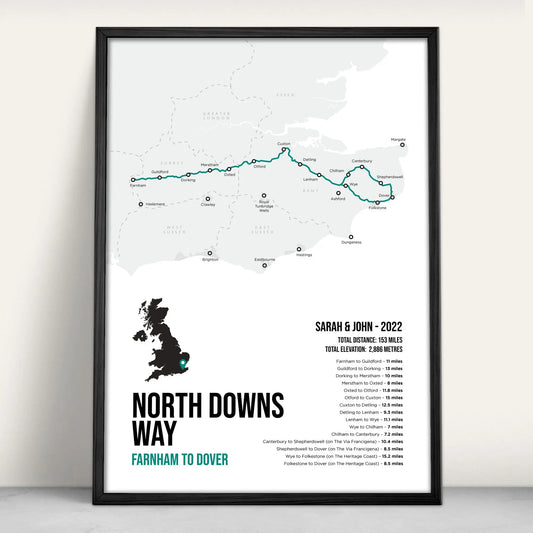 North Downs Way National trail Print in teal from Purest Green Prints.