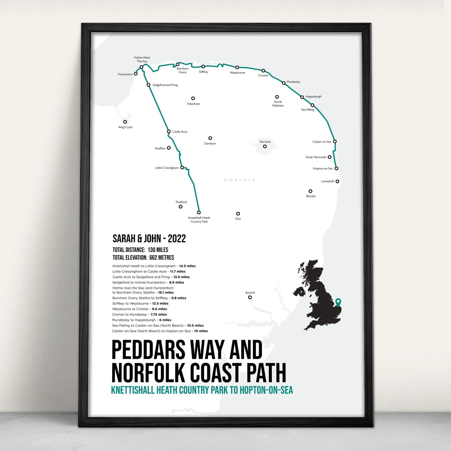 Peddars Way and Norfolk Coast Path Path National trail Print in teal from Purest Green Prints.