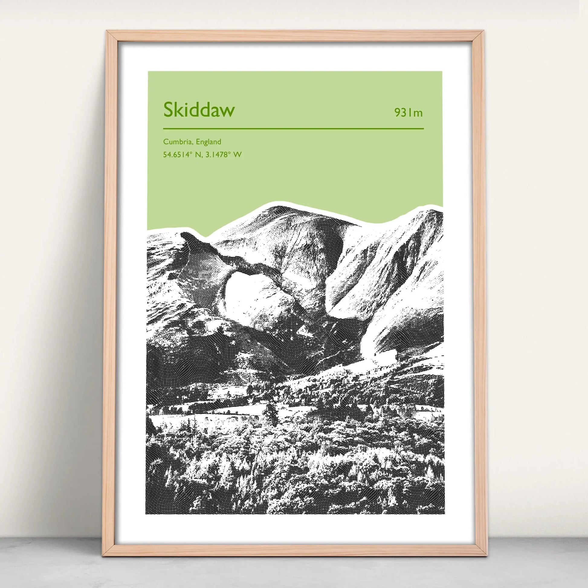 Skiddaw, Lake District Personalised Art Print in light green from Purest Green Prints