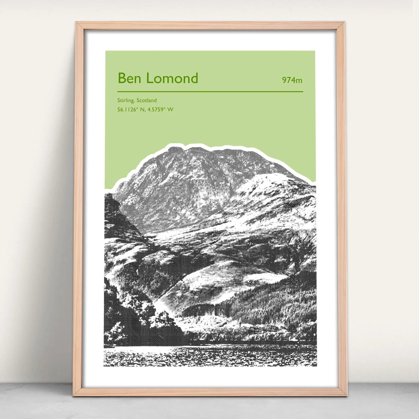 Ben Lomond, Scotland Personalised Art Print in light green from Purest Green Prints