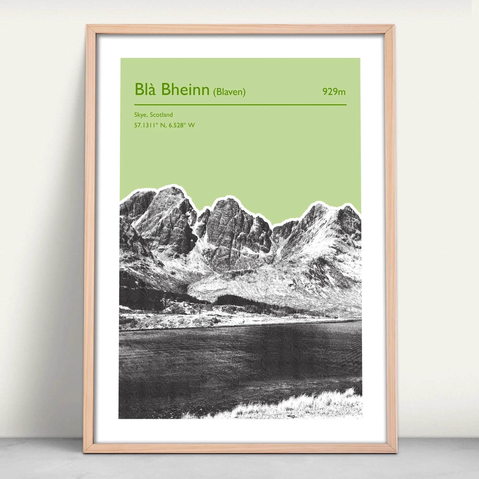 Bla Bheinn (Blaven), Skye, Scotland personalised Art Print in light green from Purest Green Prints