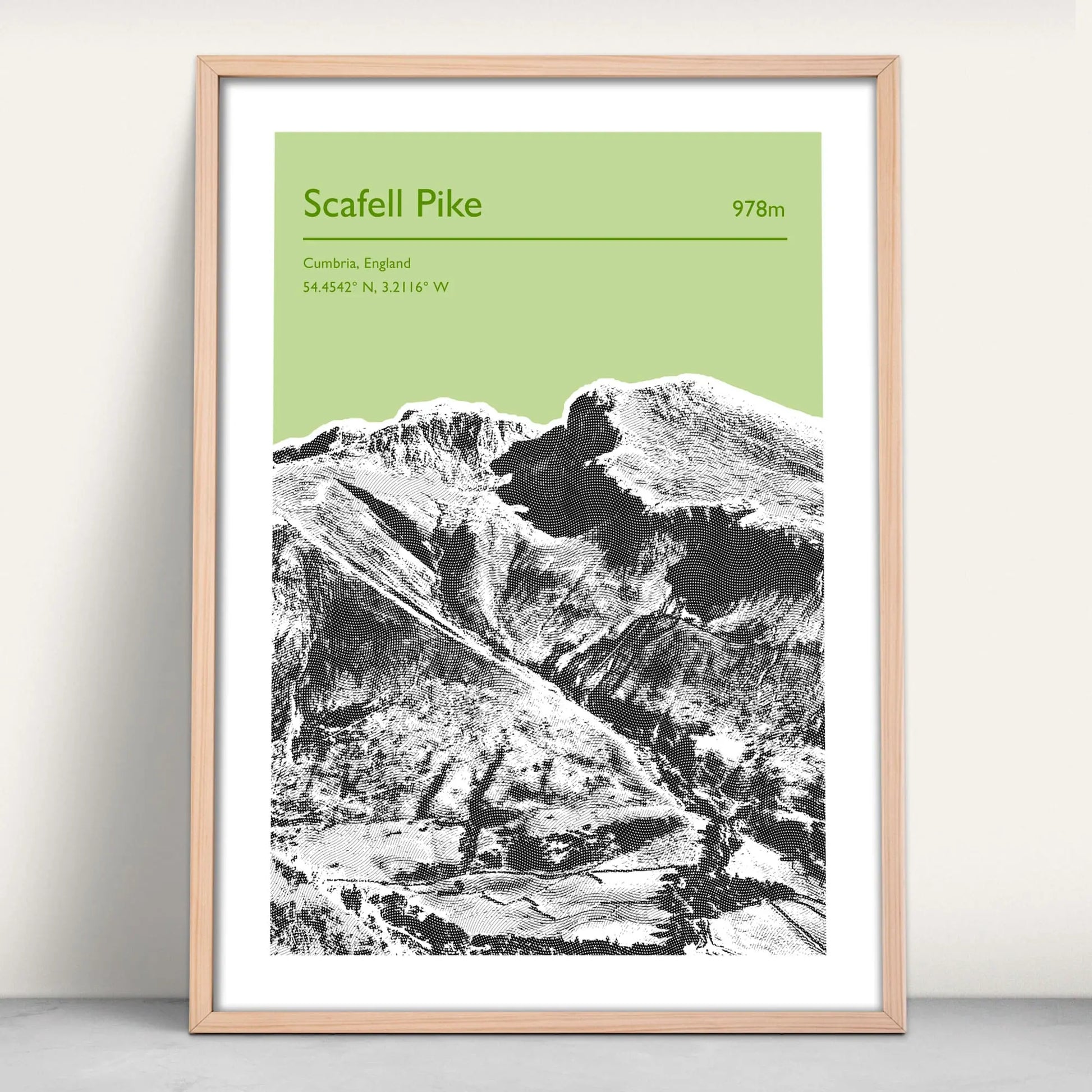 Scafel Pike, Lake District Personalised Art Print in light green from Purest Green Prints