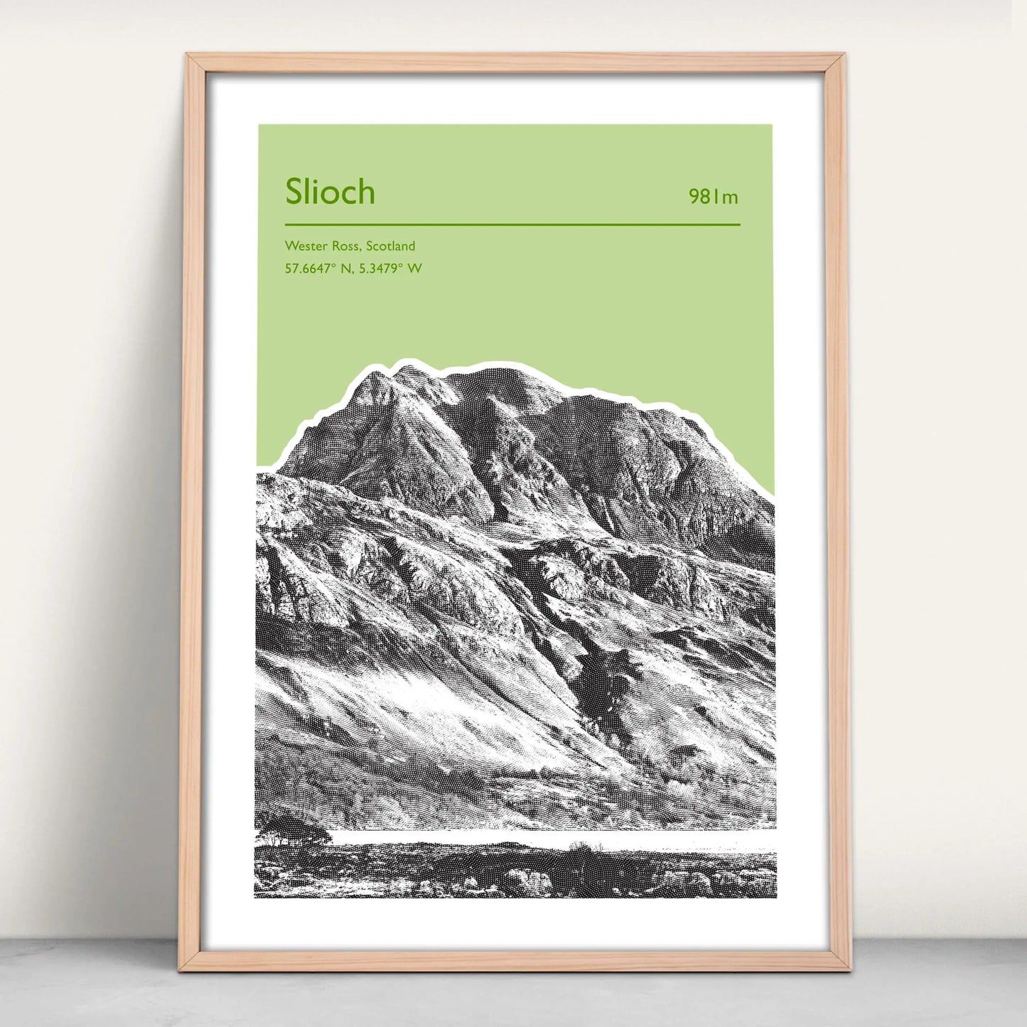 Slioch, Scotland Personalised Art Print in light green from Purest Green Prints