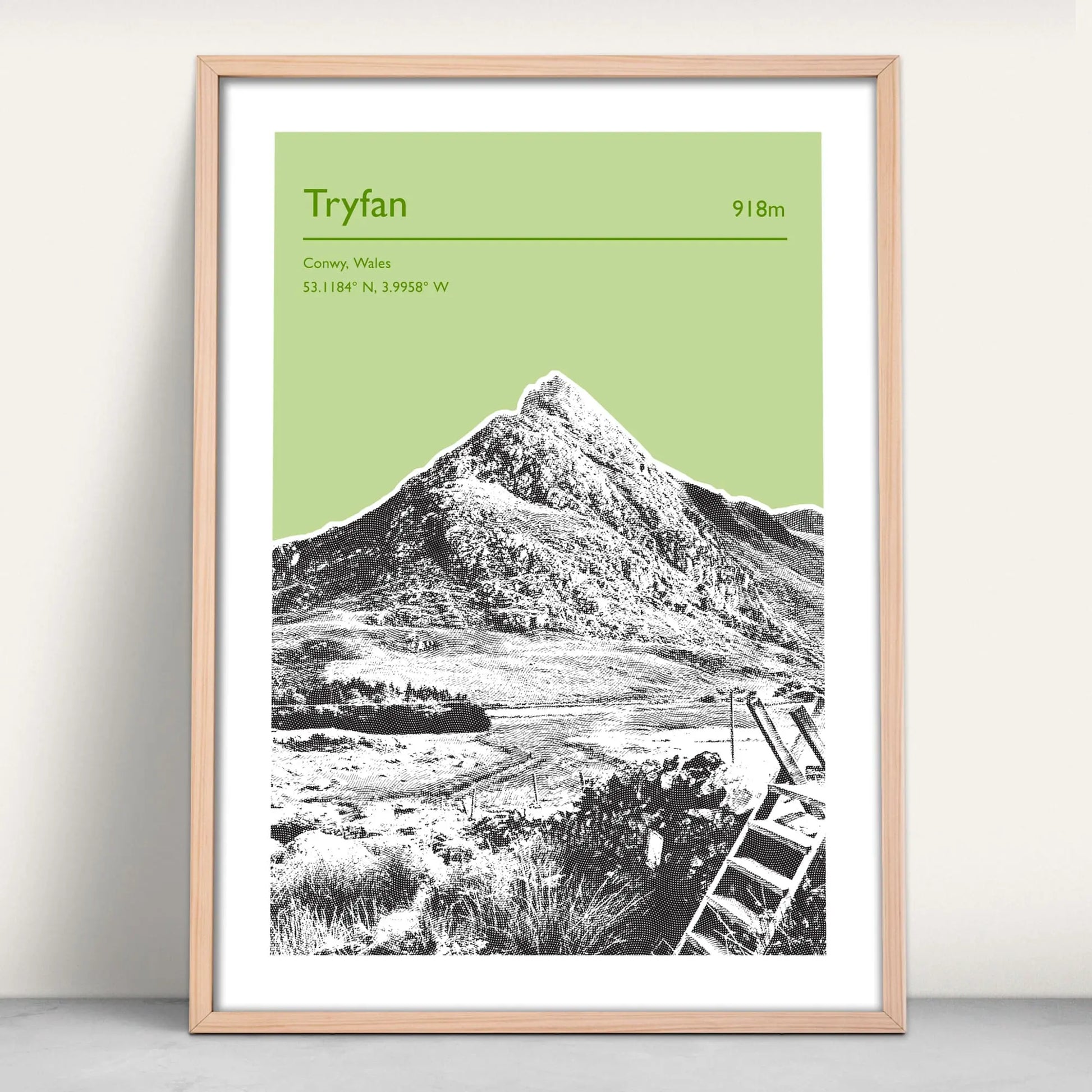 Tryfan, Wales Personalised Art Print in light green from Purest Green Prints