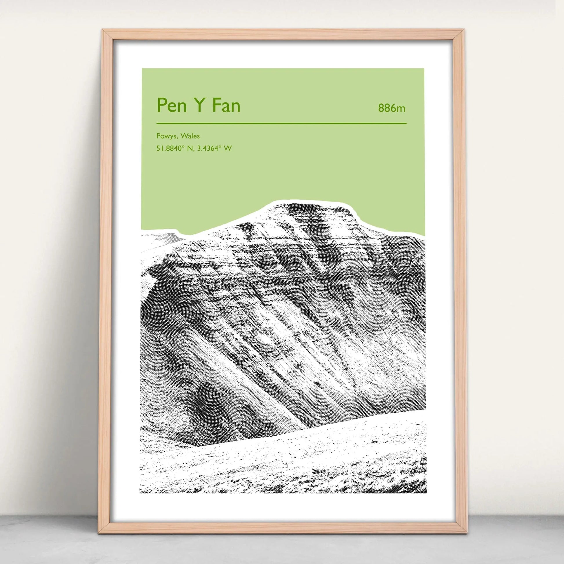 Pen Y Fan, Wales Personalised Art Print in light green from Purest Green Prints