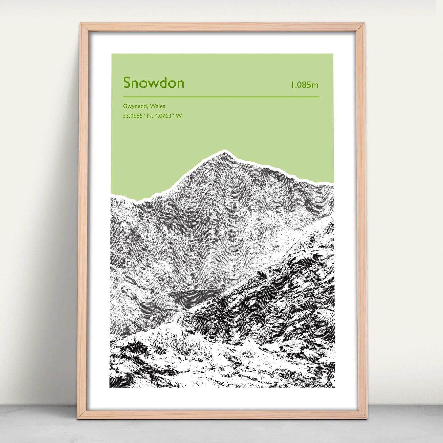 Snowdon / Yr Wyddfa, Wales Personalised Art Print in light green from Purest Green Prints