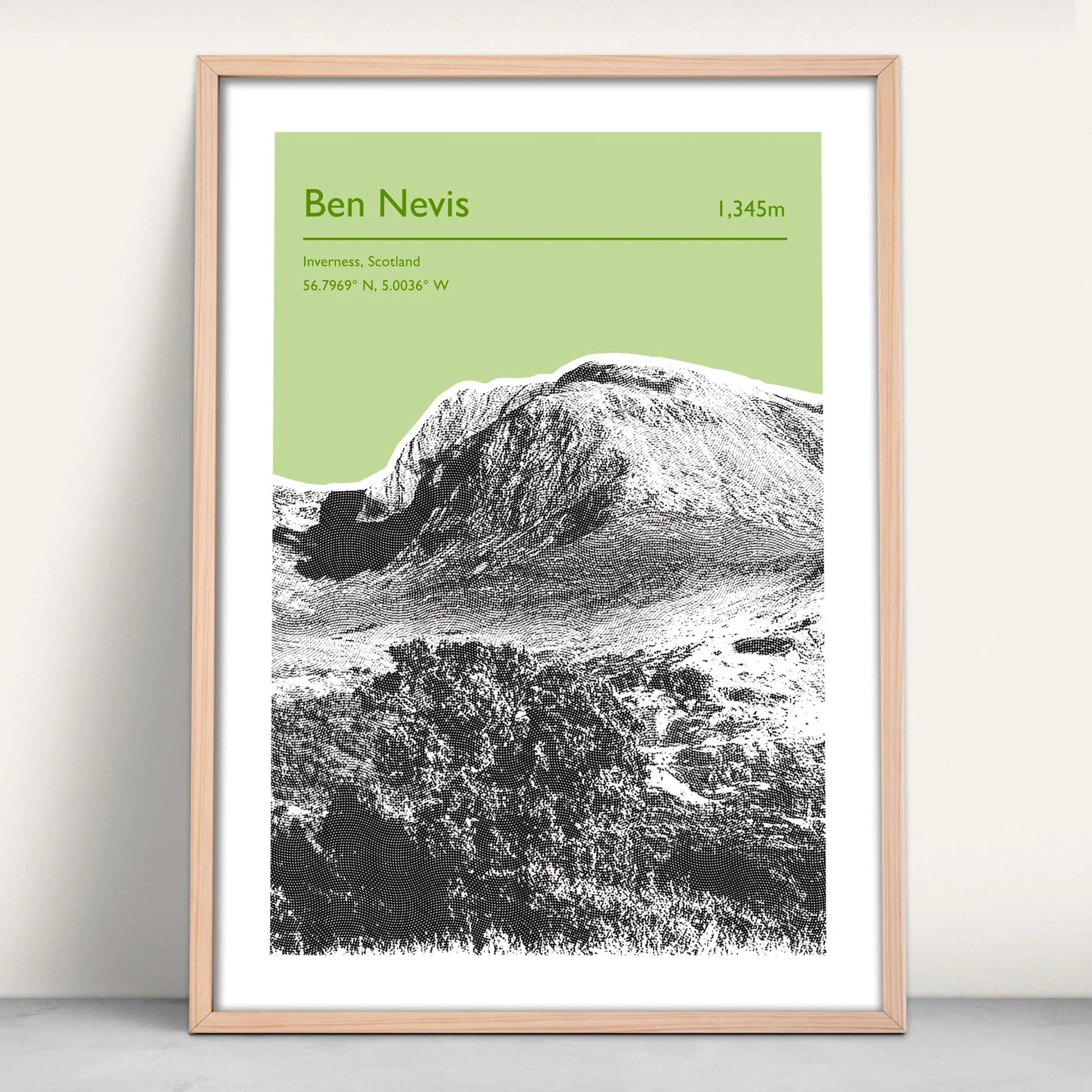 Ben Nevis, Scotland Personalised Art Print in light green from Purest Green Prints