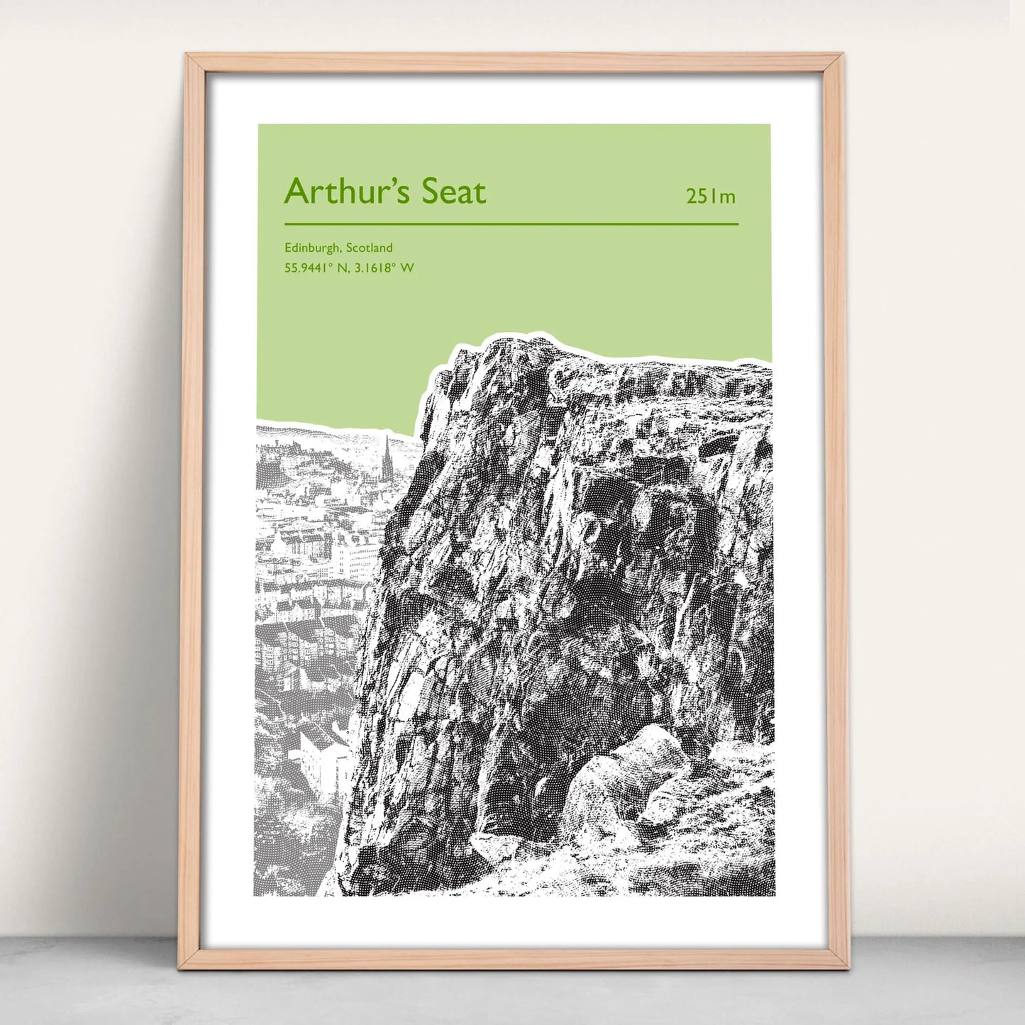 Arthurs Seat Scotland Personalised Art Print in light green from Purest Green Prints