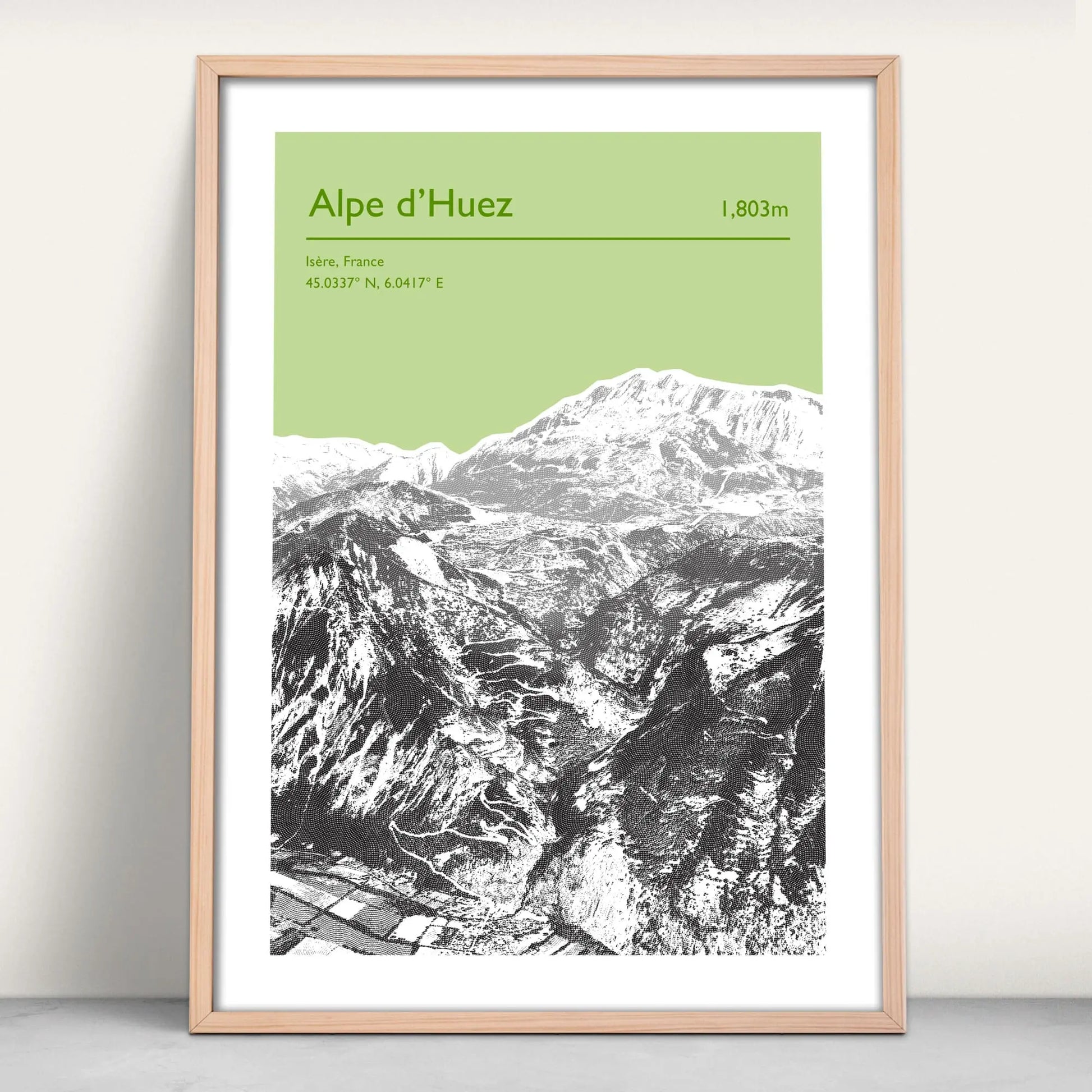 Alpe d'Huez, France personalised art print in light green from Purest Green Prints