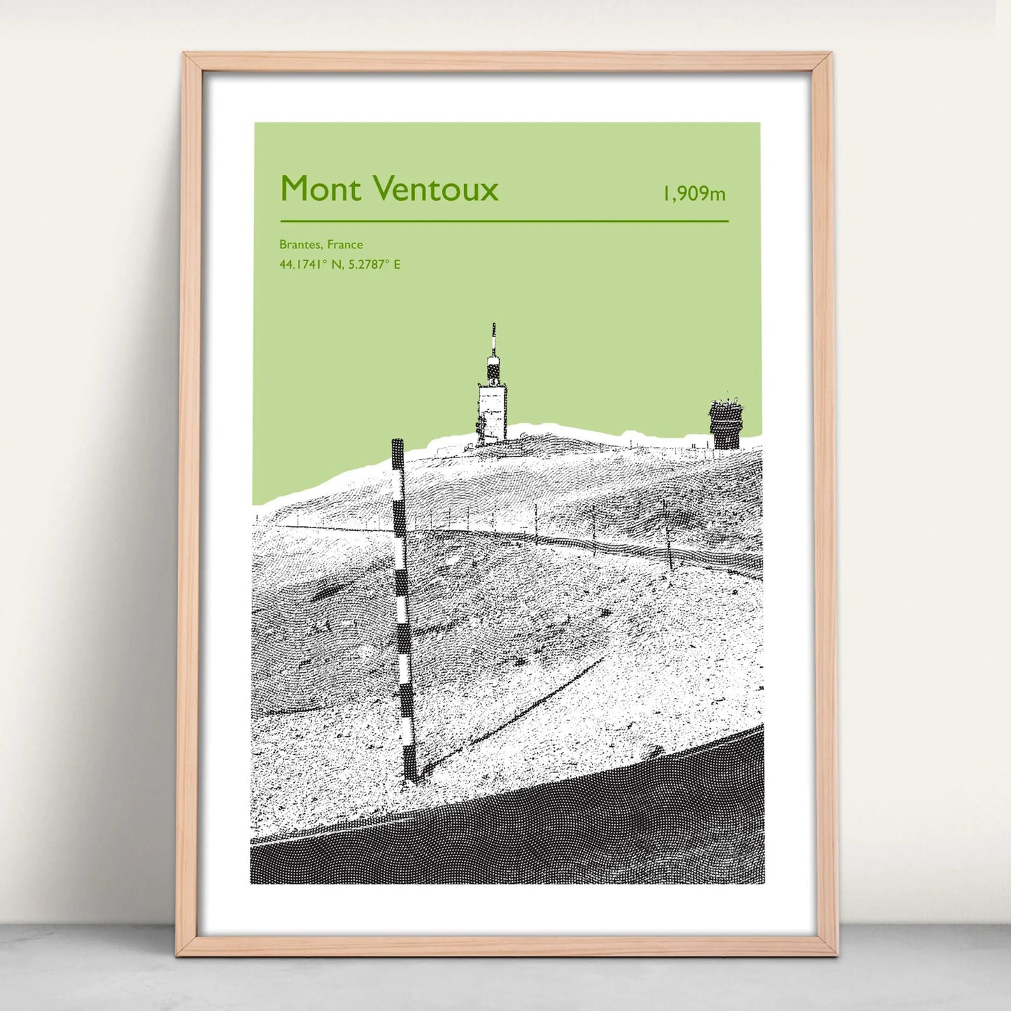 Mont Ventoux, France Personalised Cycling Art Print in light green from Purest Green Prints