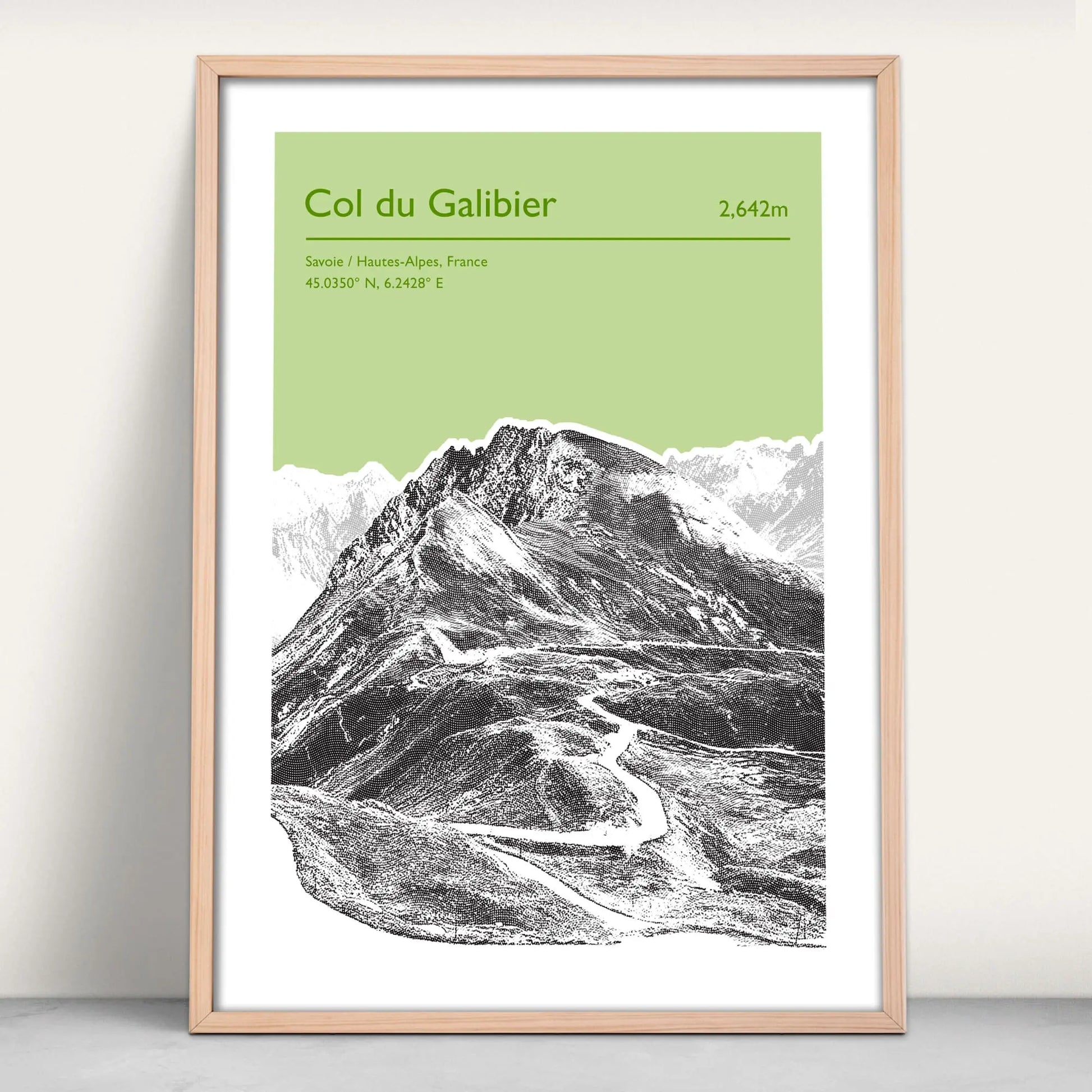 Col du Galibier, France personalised art print in light green from Purest Green Prints