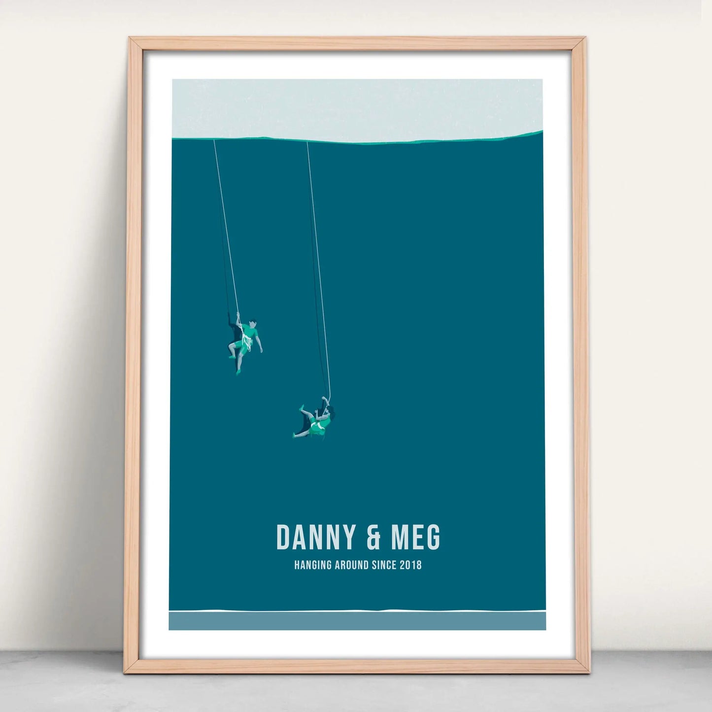 Personalised climbing print in blue and green from Purest Green Prints