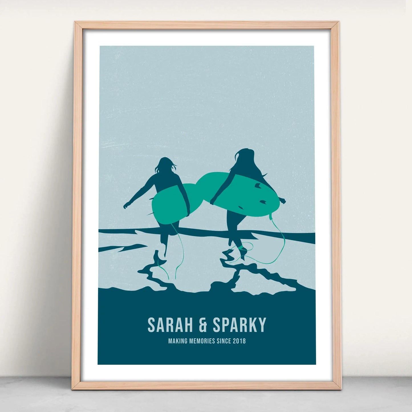 Surfing Friends Personalised Art Print