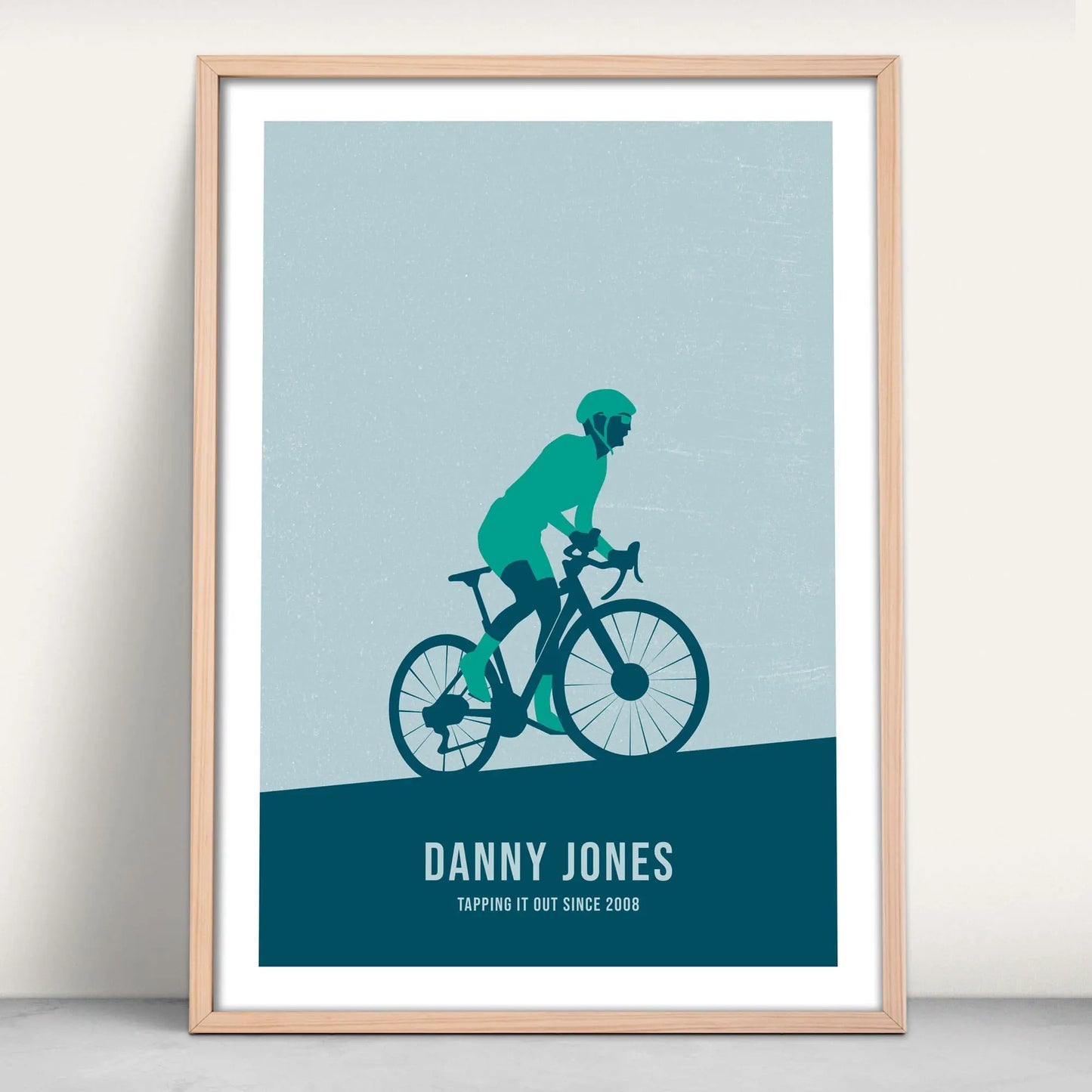 Personalised Cycling Art Print in navy and green from Purest Green Prints.