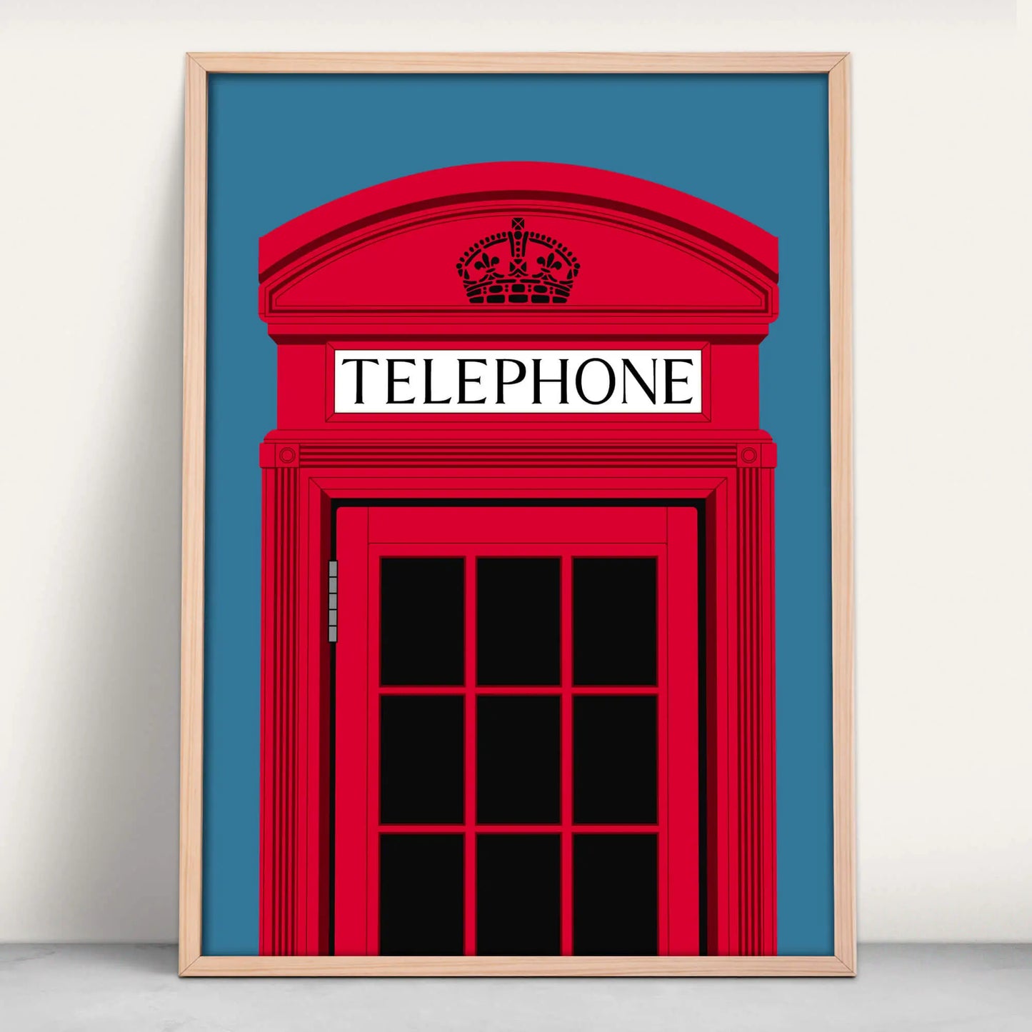 UK Telephone Box Art Print in dark blue and red from Purest Green Prints