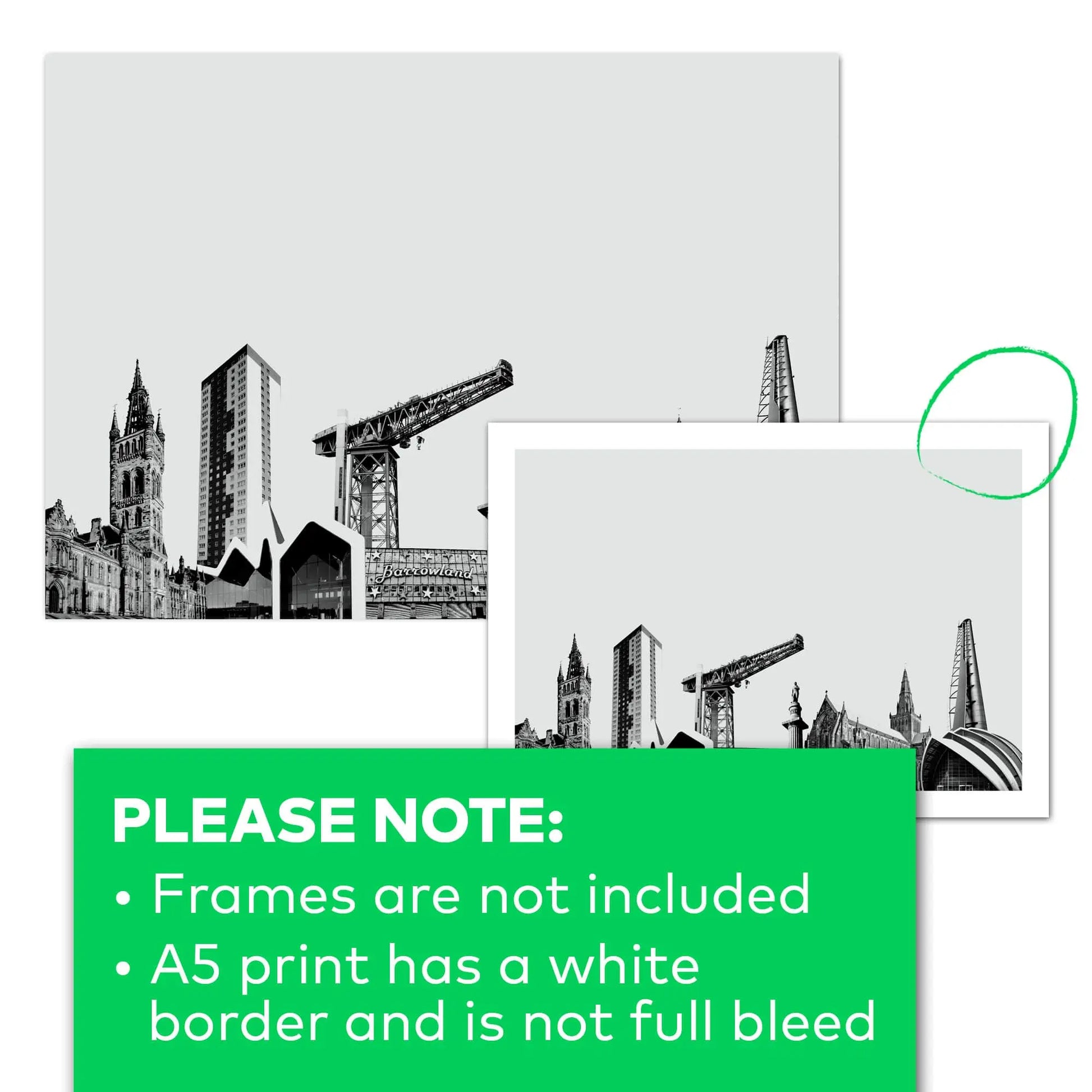 Please note frames are not included and A5 prints come with a white border.