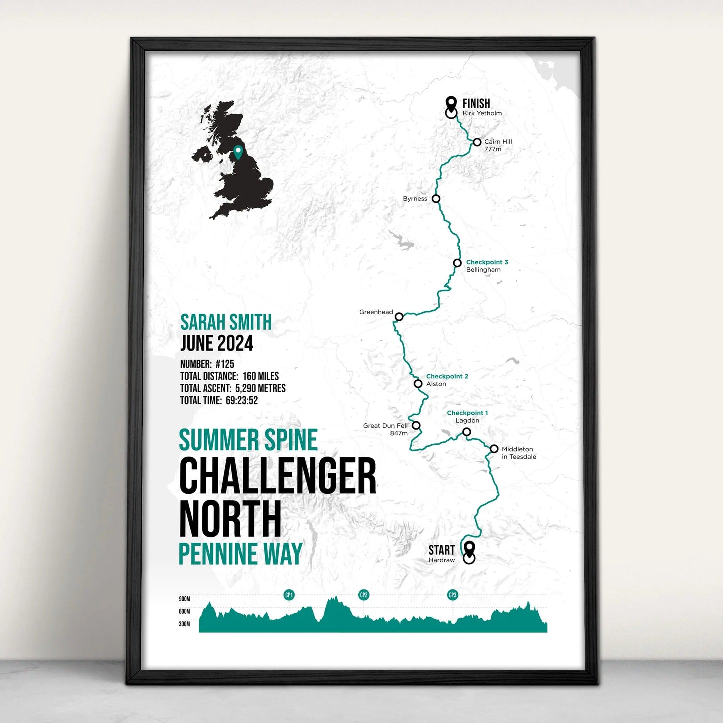 The Spine Race Challenger North Personalised Art Print in green from Purest Green Prints