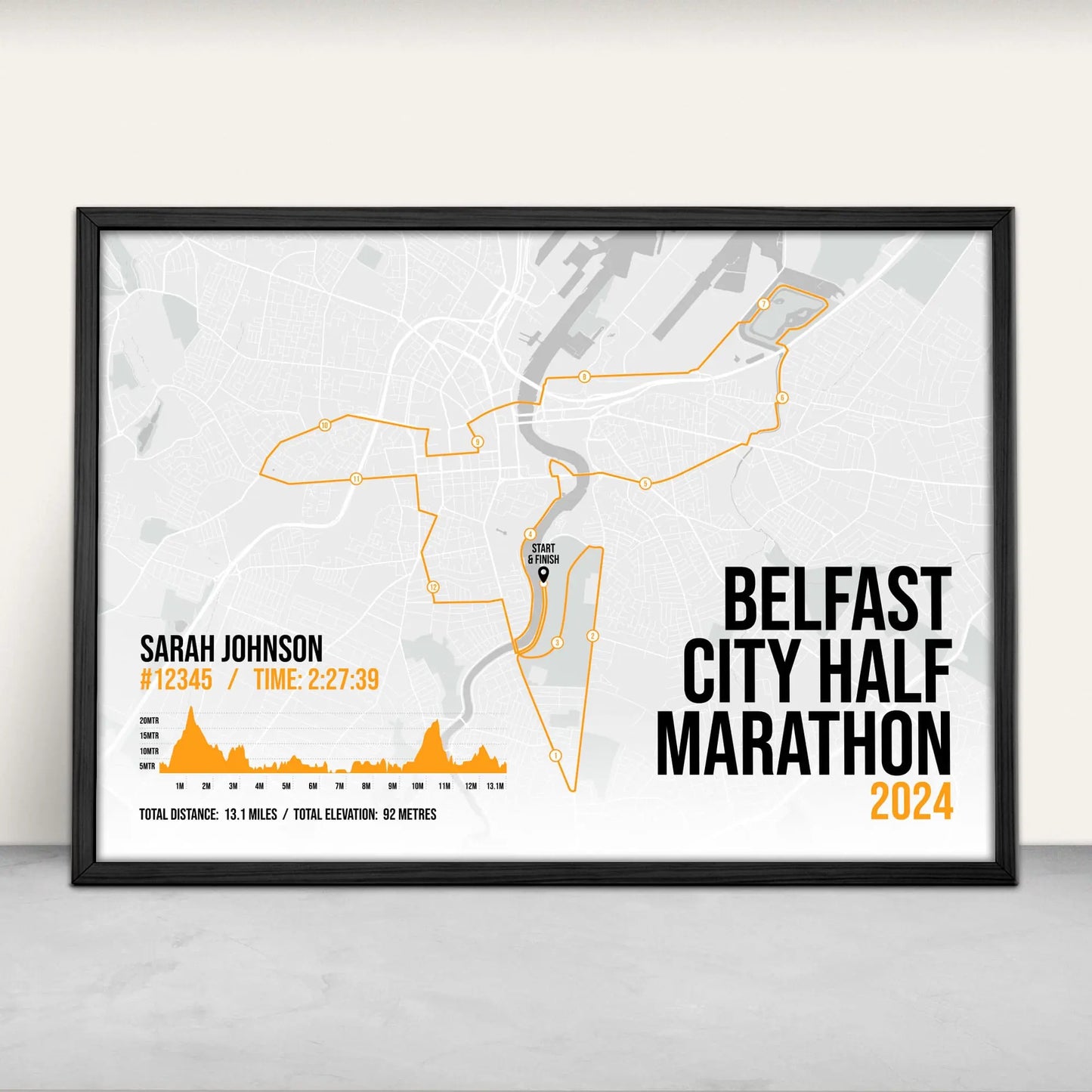 Personalised Belfast City Half Marathon Art Print in orange from Purest Green Prints