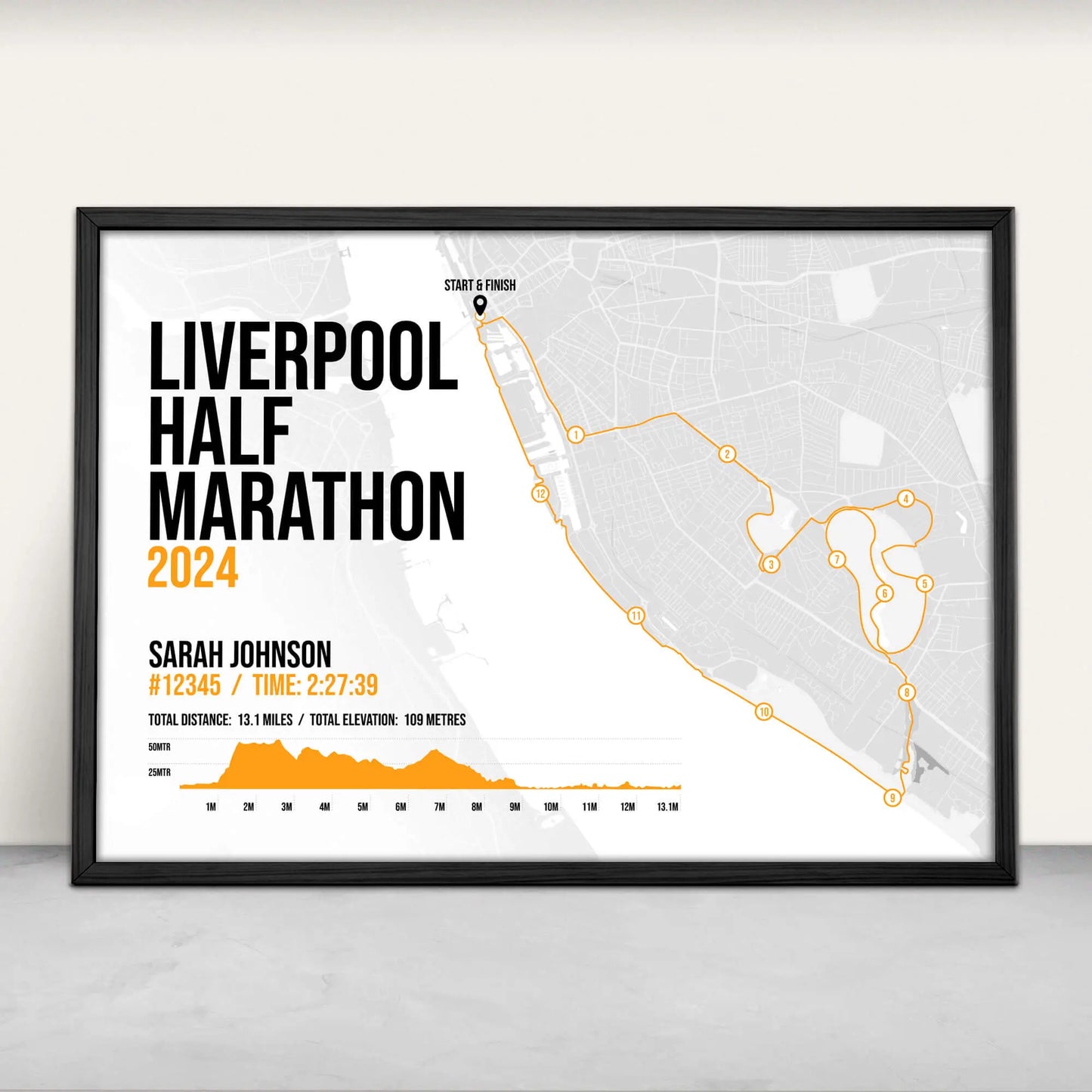 Liverpool Half Marathon Art Print in orange from Purest Green Prints.