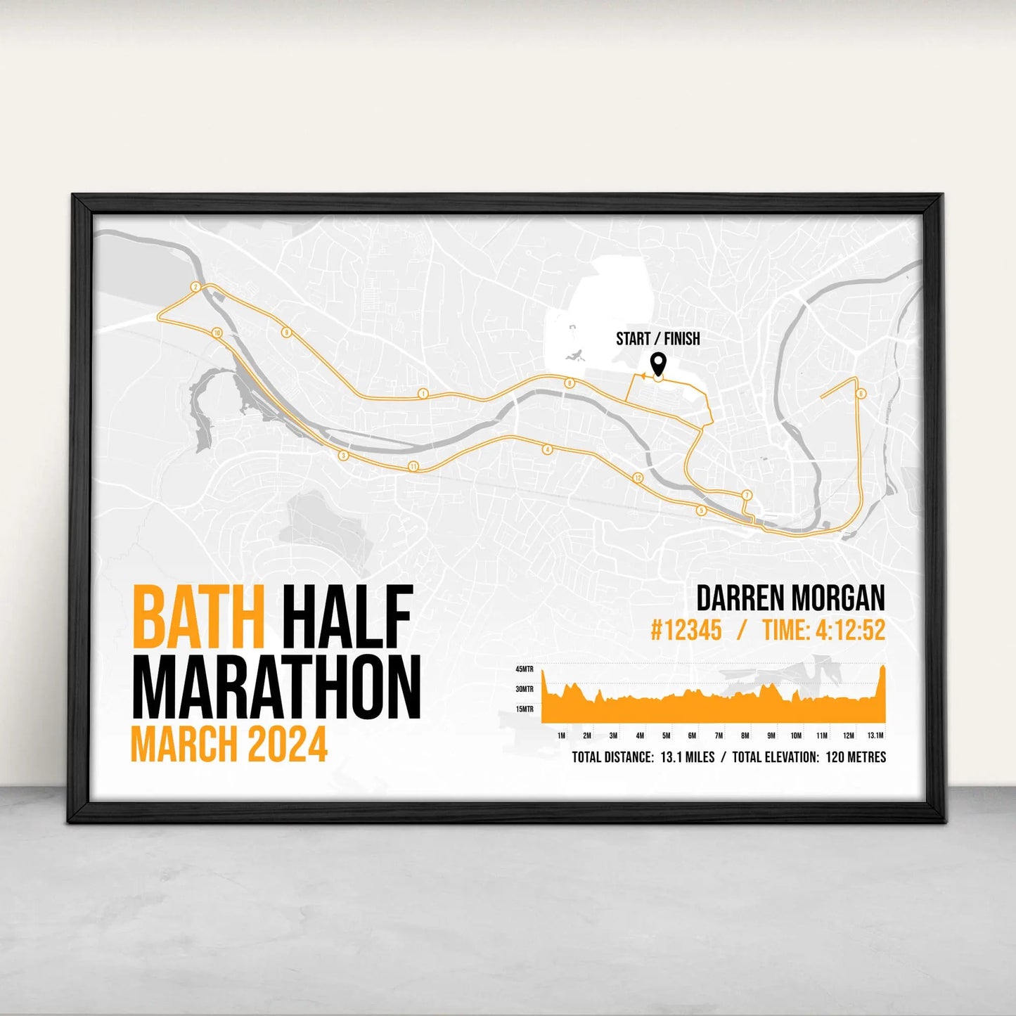 Bath Half Marathon Personalised Art Print in orange from Purest Green Prints.