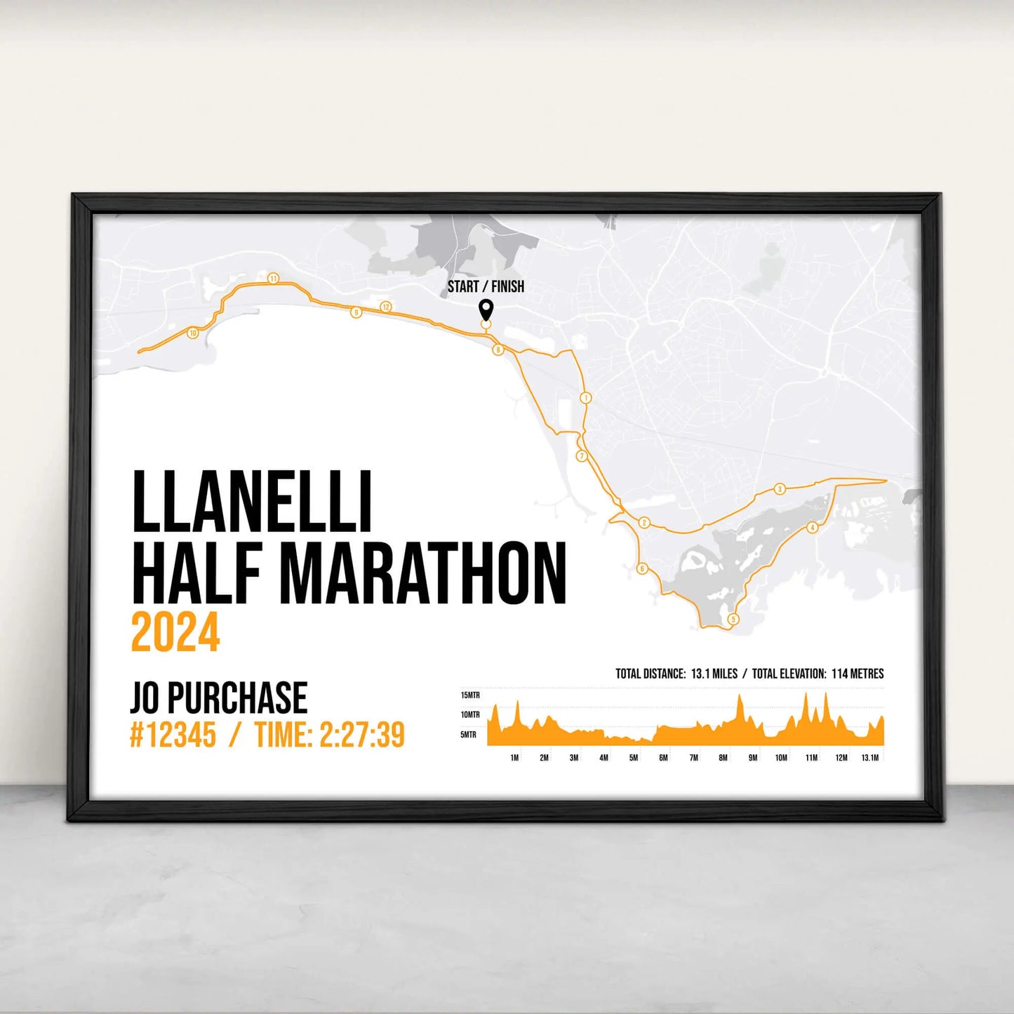 Llanelli Half Marathon Art Print in orange from Purest Green Prints.