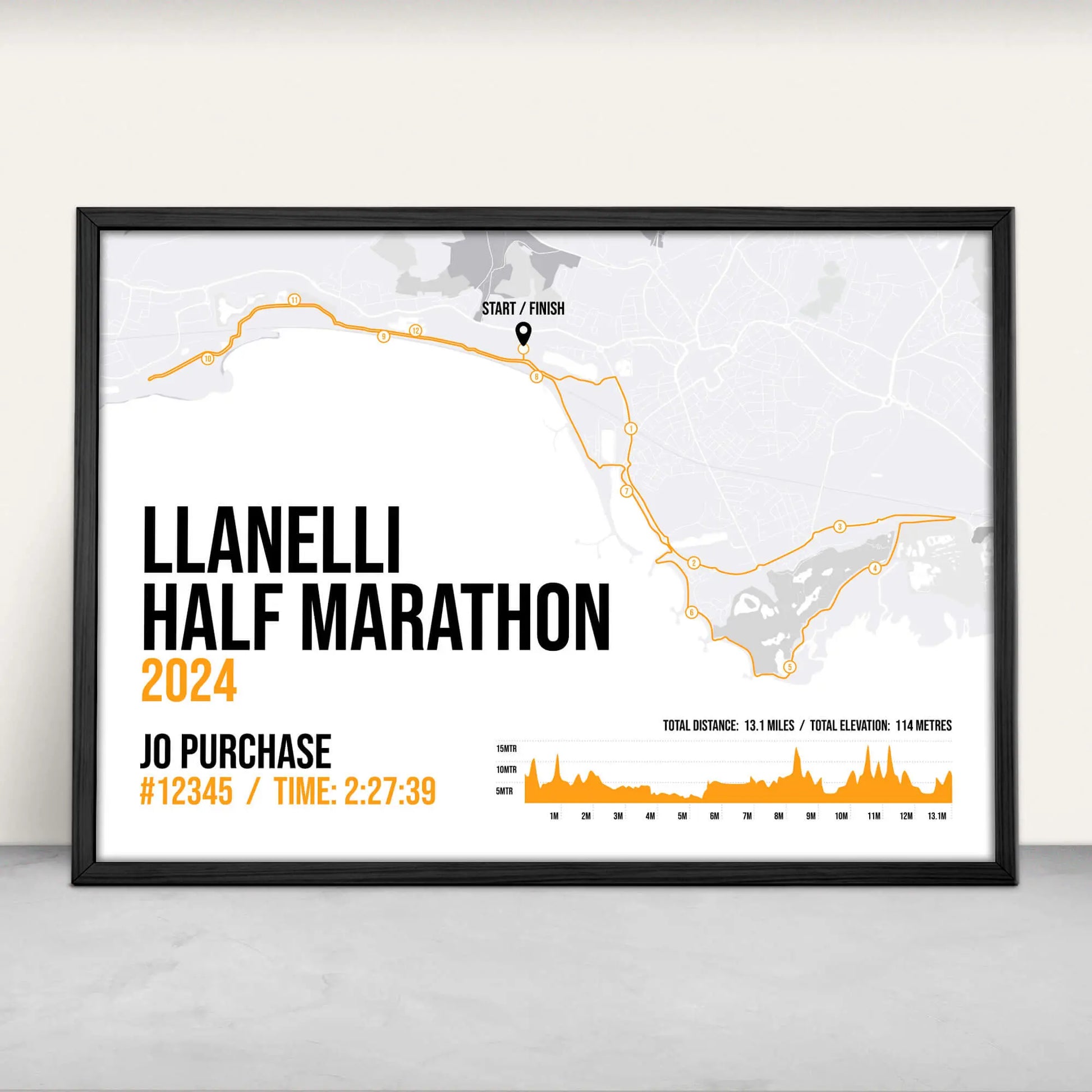 Llanelli Half Marathon Art Print in orange from Purest Green Prints.