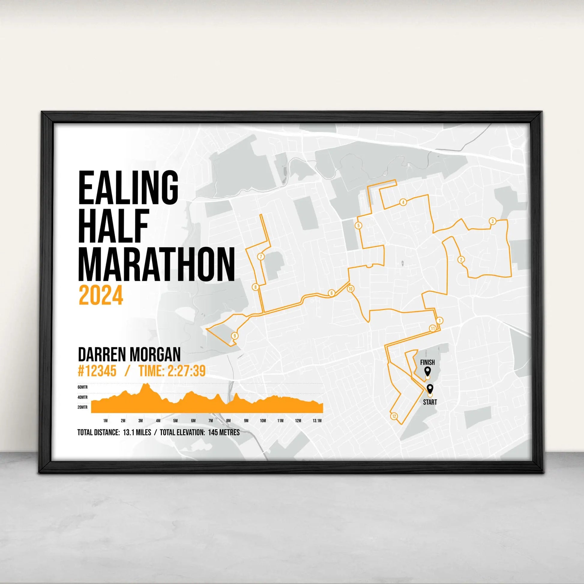 Personalised Ealing Half Marathon Art Print in orange from Purest Green Prints