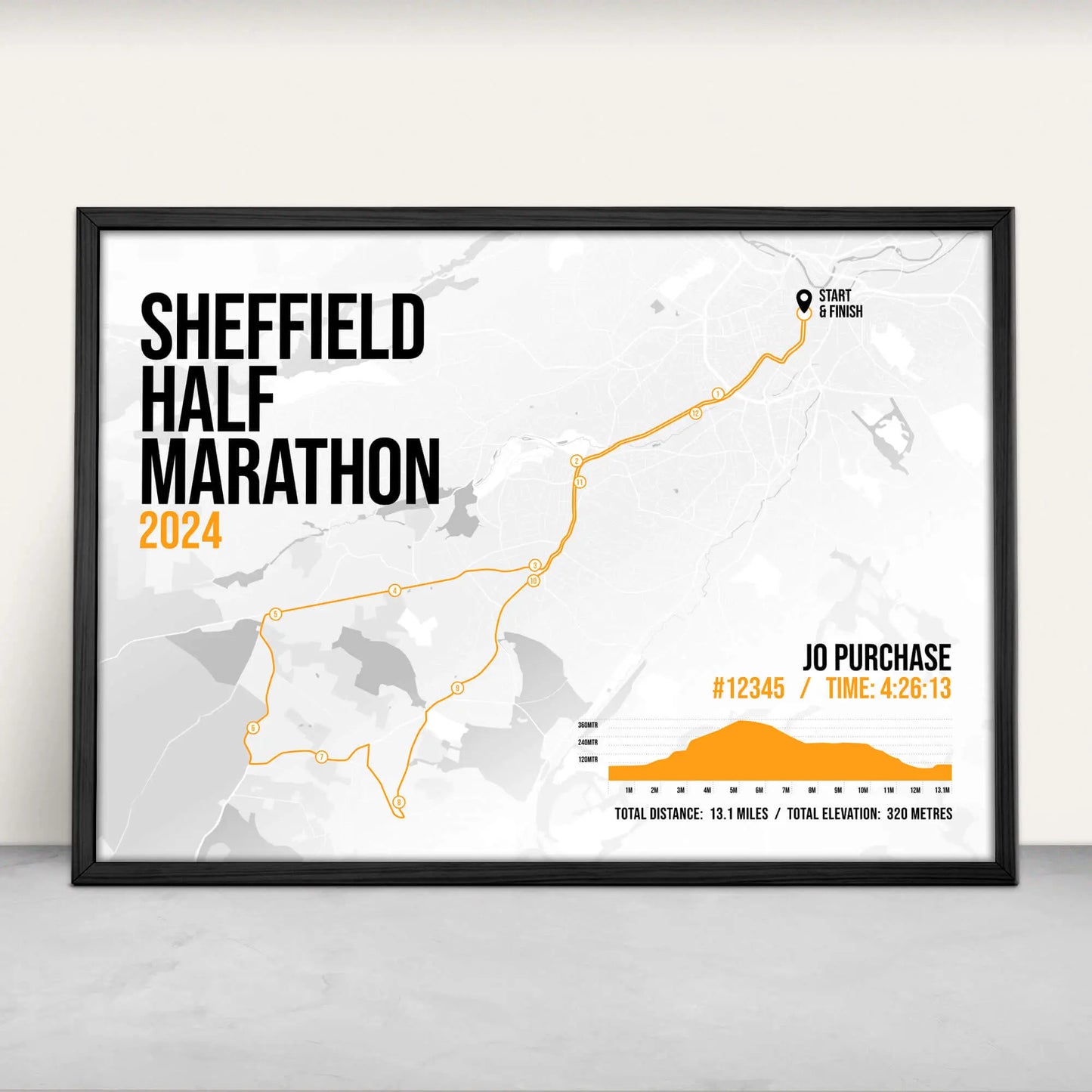 Sheffield Half Marathon Art Print in orange from Purest Green Prints.