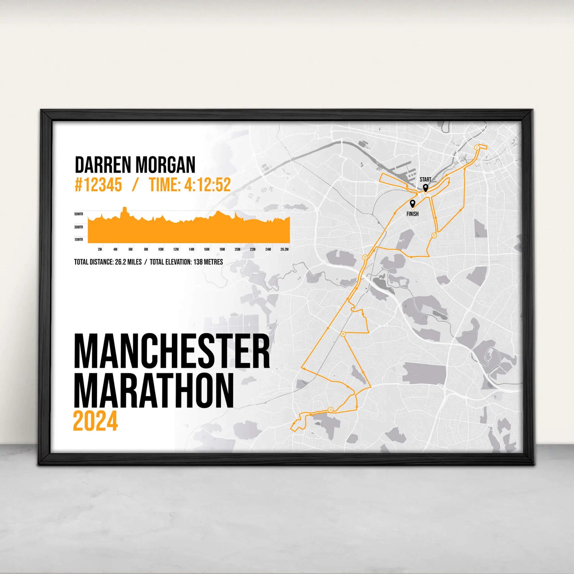 Manchester Marathon Art Print in orange from Purest Green Prints