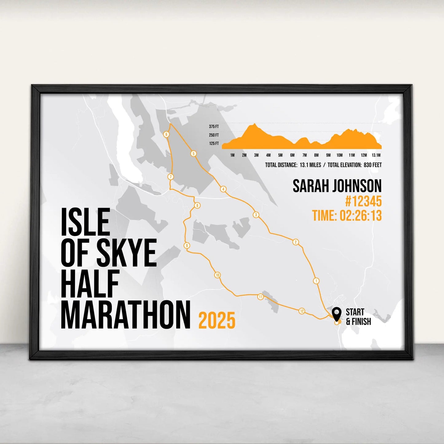 Personalised Isle of Skye Half Marathon Print in orange from Purest Green Prints