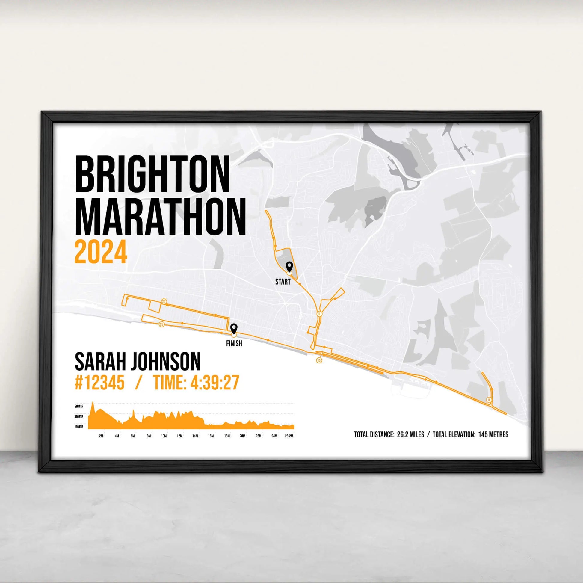 Brighton Marathon Art Print in orange from Purest Green Prints