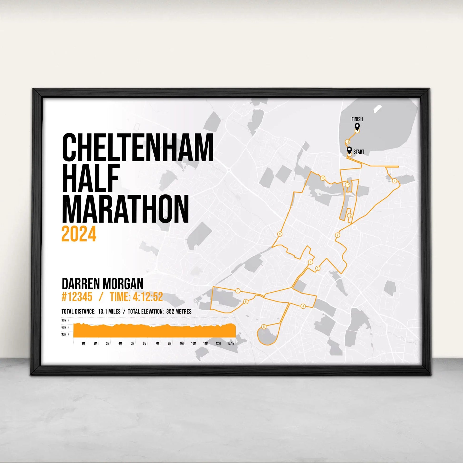 Personalised Cheltenham Half Marathon Art Print in orange from Purest Green Prints