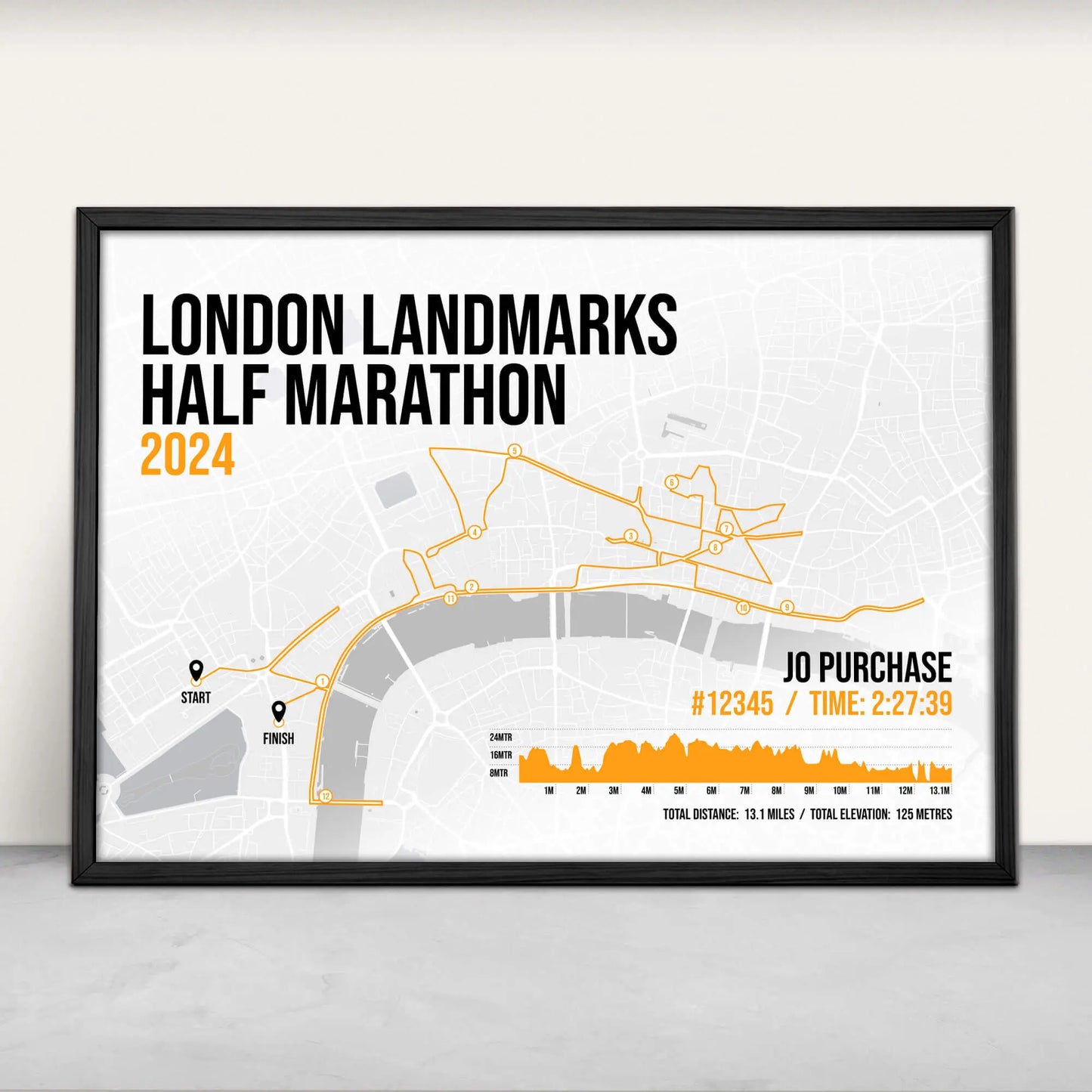 London Landmarks Half Marathon Art Print in orange from Purest Green Prints.