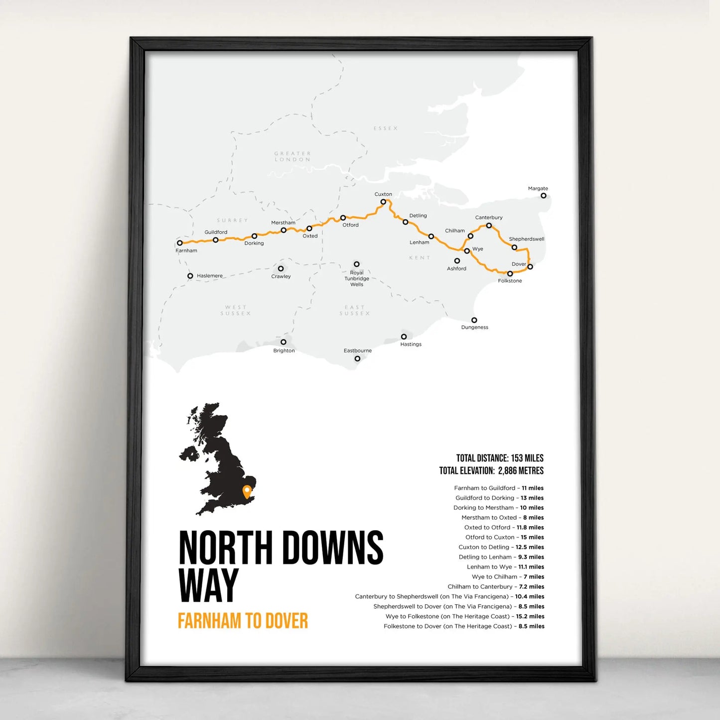 North Downs Way National trail Print in orange from Purest Green Prints.