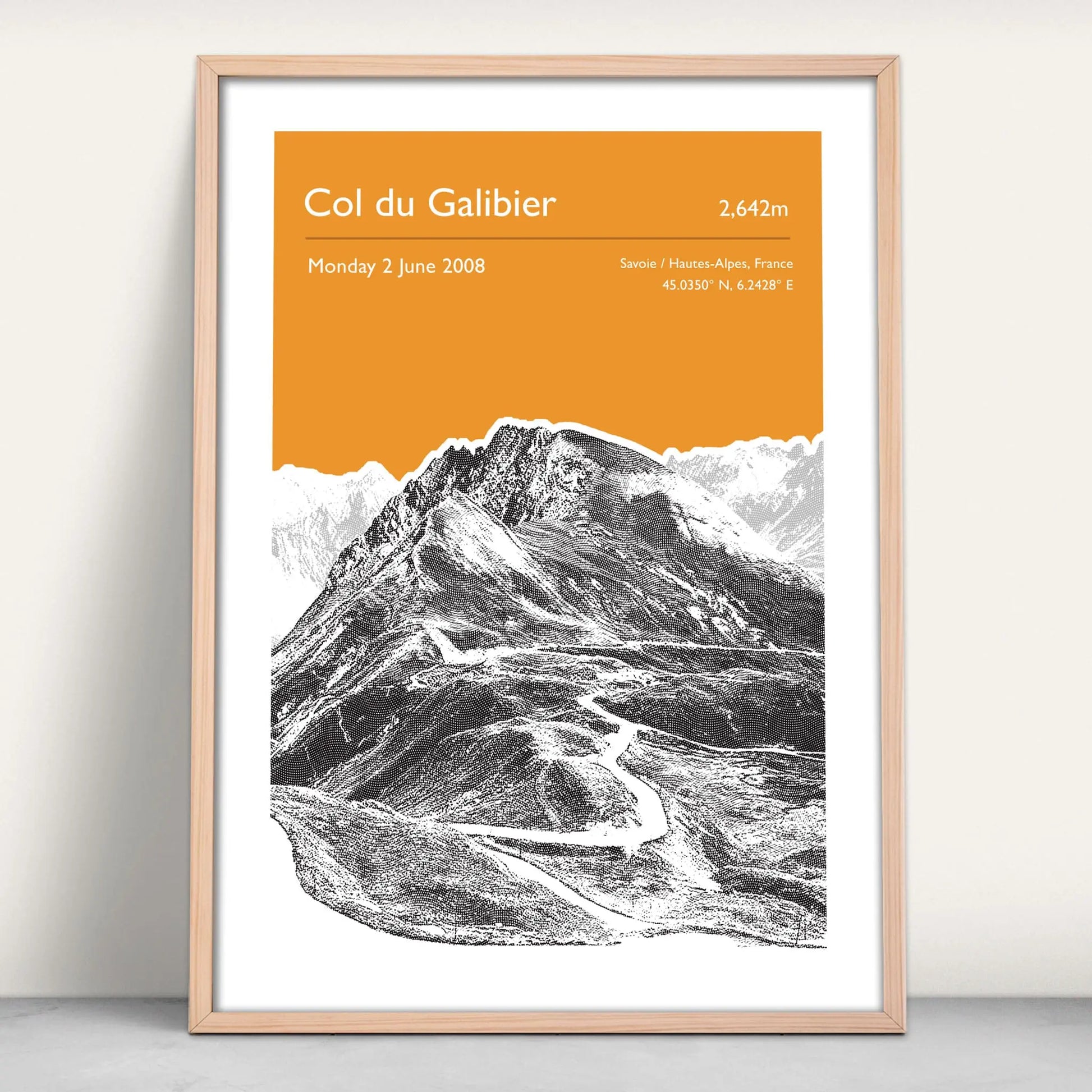 Col du Galibier, France personalised art print in orange from Purest Green Prints