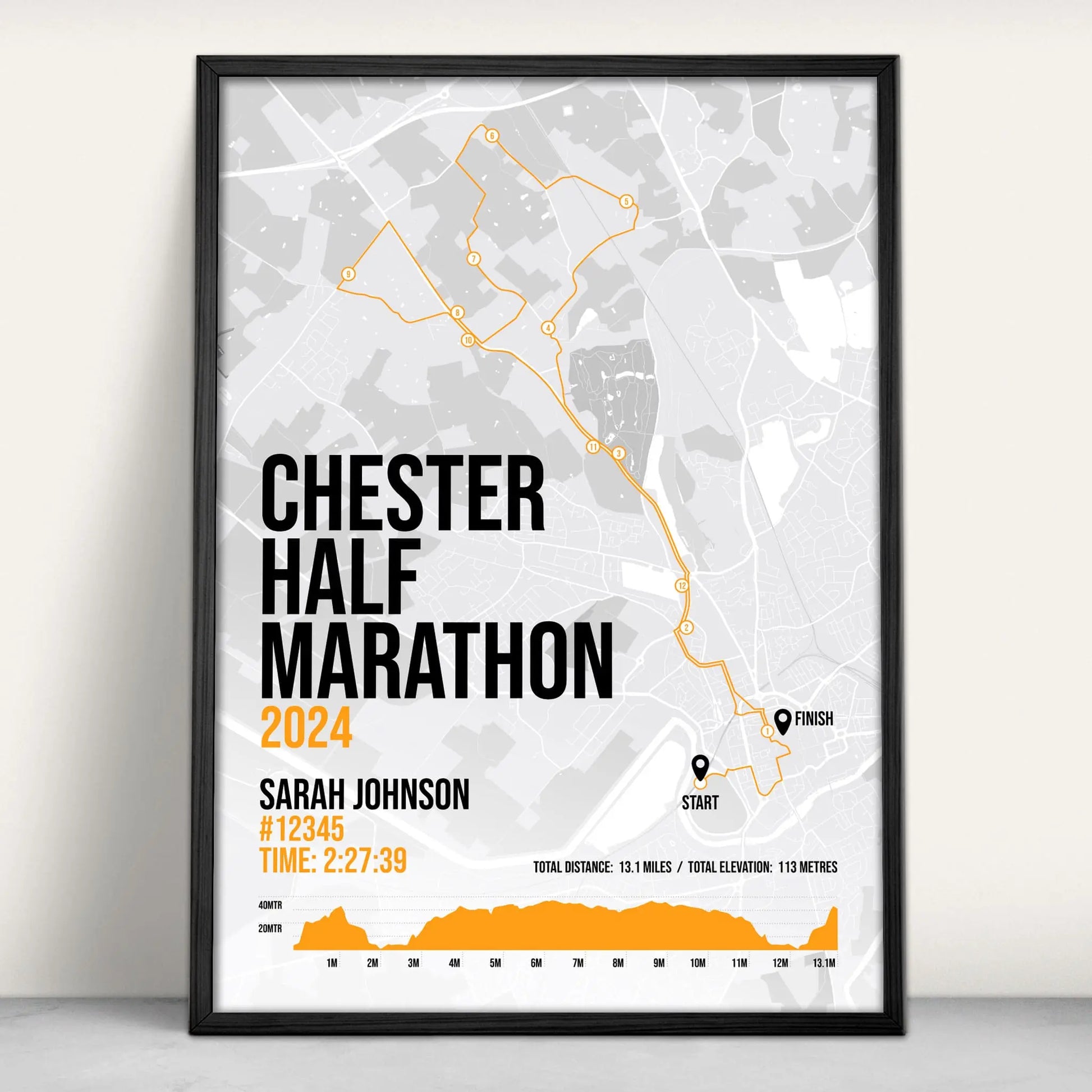 Chester Half Marathon Art Print in orange from Purest Green Prints.