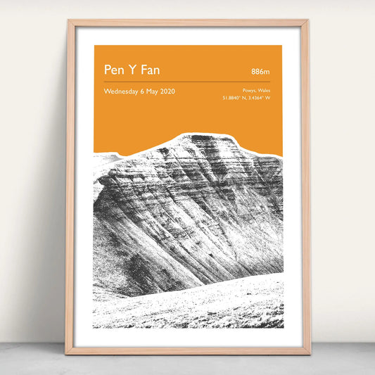 Pen Y Fan, Wales Personalised Art Print in orange from Purest Green Prints