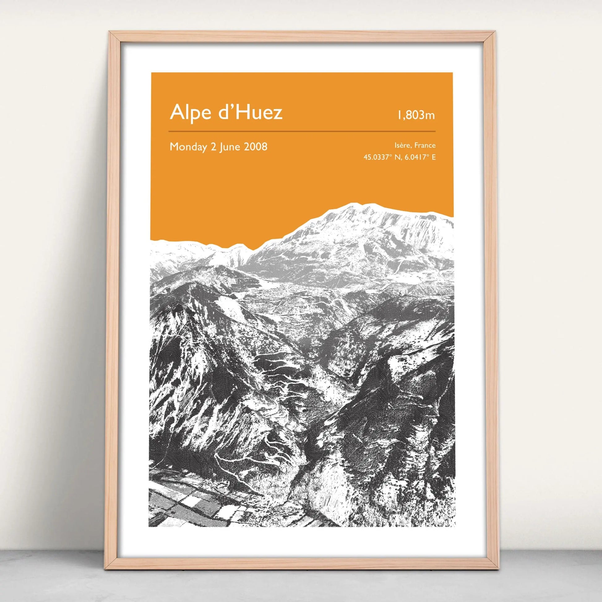 Alpe d'Huez, France personalised art print in orange from Purest Green Prints