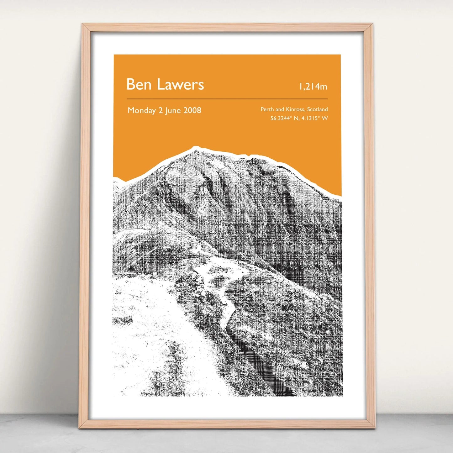 Ben Lawers, Scotland Personalised Mountain Art Print in orange from Purest Green Prints