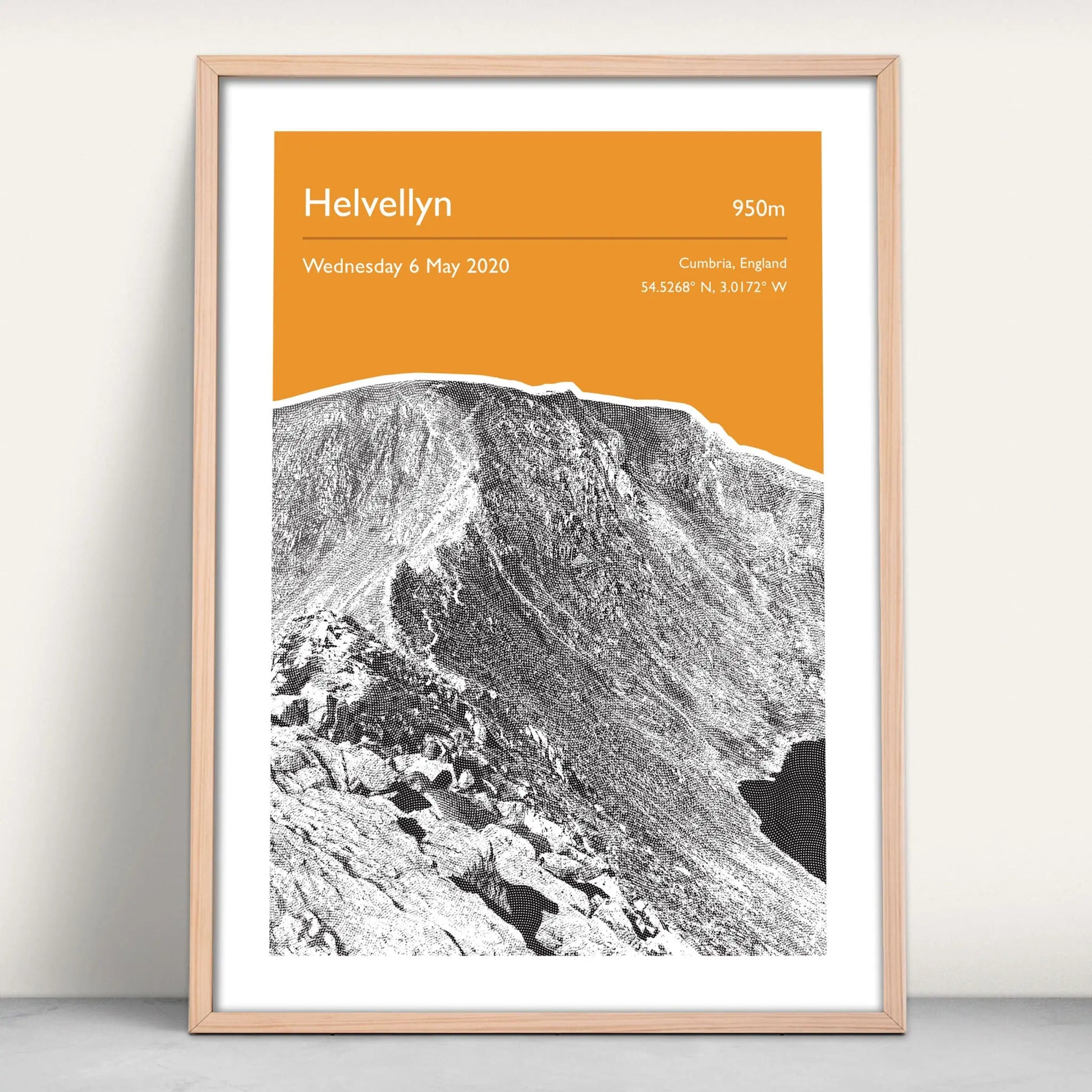 Helvellyn, England Personalised Art Print in orange from Purest Green Prints