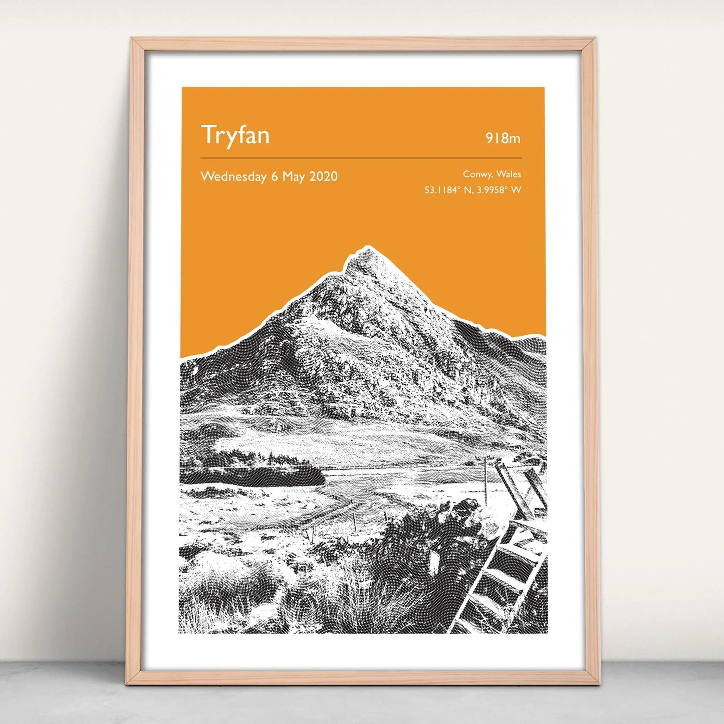 Tryfan, Wales Personalised Art Print in orange from Purest Green Prints